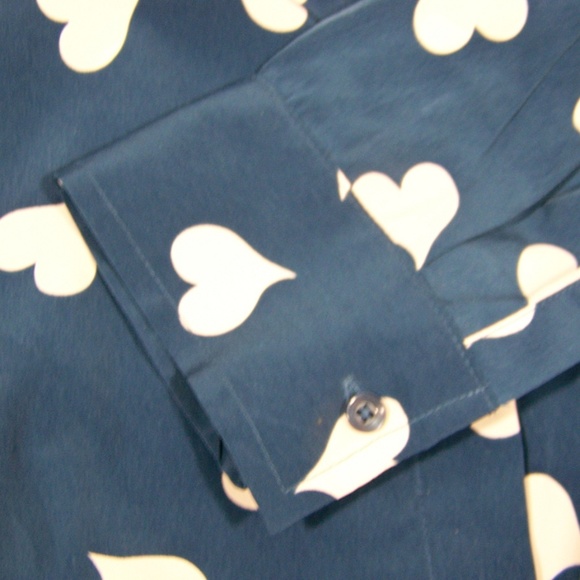 LC Lauren Conrad Button Down Top Navy w/ Hearts L - Picture 6 of 6